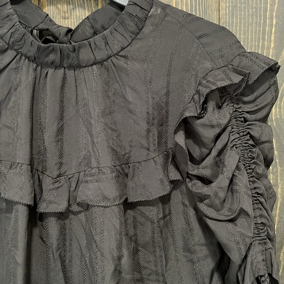 Veronica Beard Silk Top 8 Black Peasant Boho Ruffle Tie Dressy Whimsigoth Office - Picture 4 of 8